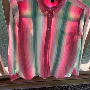 J. Crew Pink and Green Button Down Dress Shirt